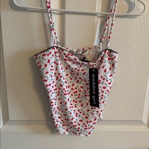 Madden Girl White Tank with Red Cherry Pattern